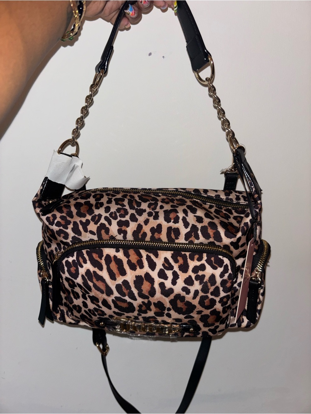 Juicy Couture Leopard Print Shoulder Bag in Tan and Black